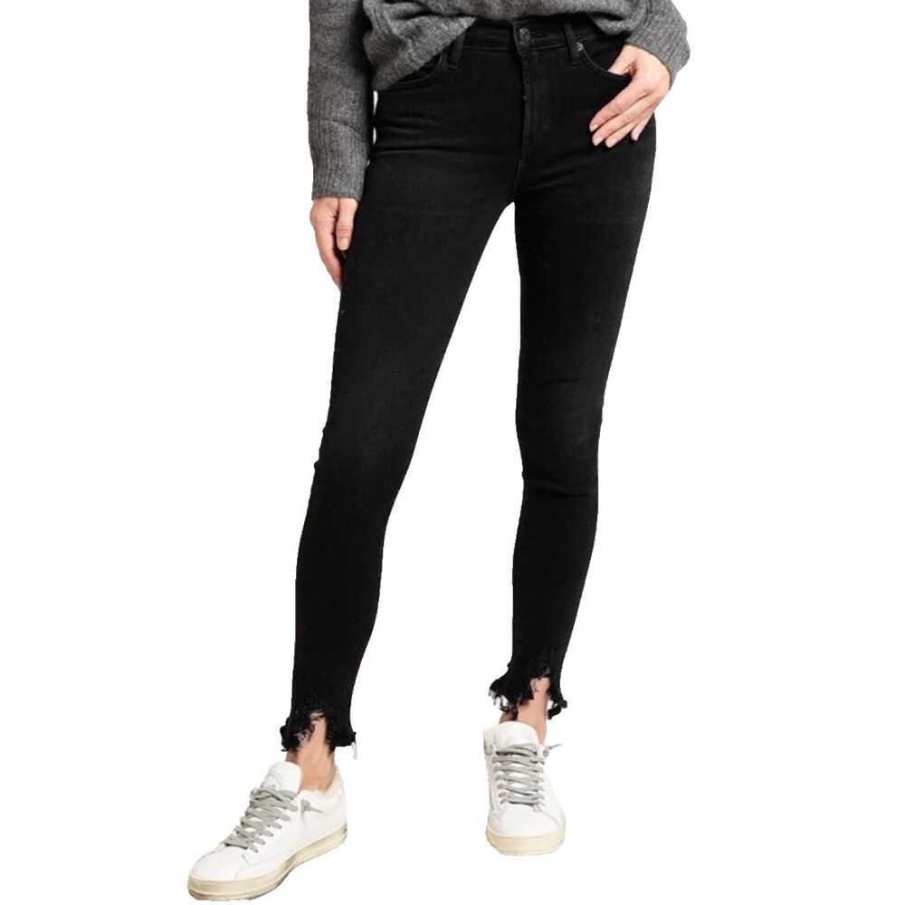 Agolde Sophie Skinny Jeans Stretch Mid Rise Black Denim Frayed Hem Womens 23 EUC